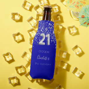 21. Geburtstag königsblau silber Glitzer Name Flaschenkühler