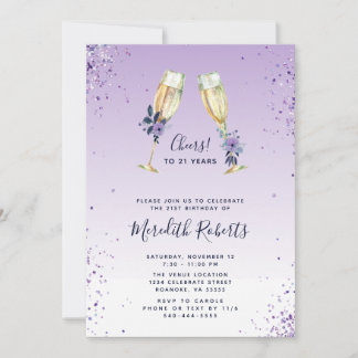21. Geburtstag Lavender Ombre Champagne Toast Part Einladung