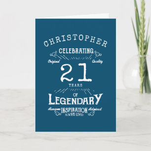 21. Geburtstag Legendär Blau Name Legende Karte