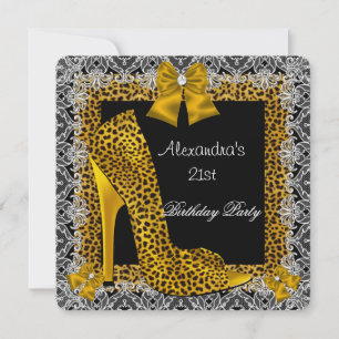 21. Geburtstag Leopard Gold High Heel Schuh Lace 2 Einladung