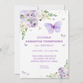 21. Geburtstag Lila Goldflorenschmetterling Einladung