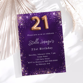 21. Geburtstag lila Rose Gold Glitzern Einladung