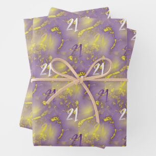 21. Geburtstag Lila und Faux Gold Elegant Geschenkpapier Set