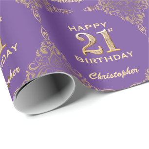 21. Geburtstag Lila und Gold Glitzer Frame Geschenkpapier