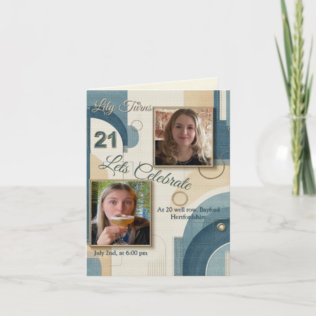 21. Geburtstag Mandelblüte blau-creme Ankündigung (Vorderseite)