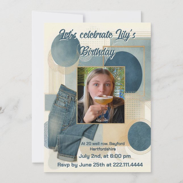 21. Geburtstag Mandelblüte blau-creme Einladung (Rückseite)