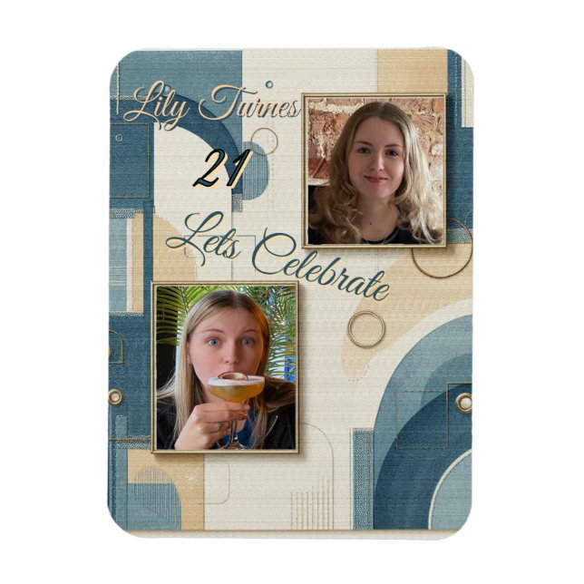 21. Geburtstag Mandelblüte blau-creme Magnet (Vertikal)