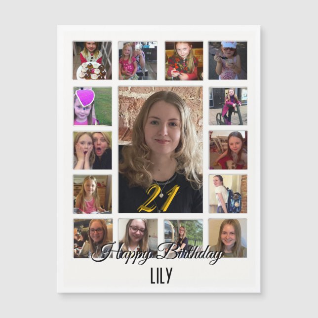 21. Geburtstag Mandelblüte blau-creme Magnetkarte (Vorderseite)