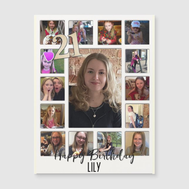 21. Geburtstag Mandelblüte blau-creme Magnetkarte (Vorderseite)