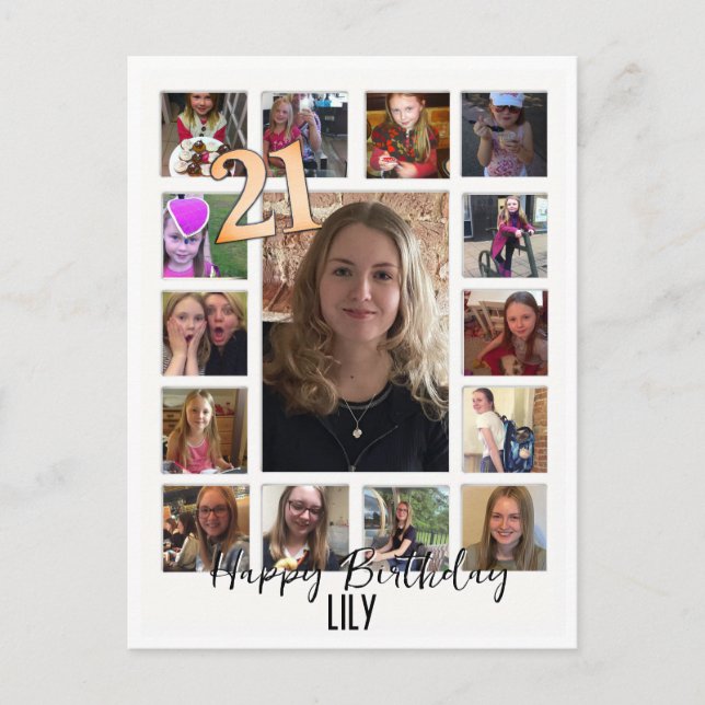 21. Geburtstag Mandelblüte blau-creme Postkarte (Vorderseite)