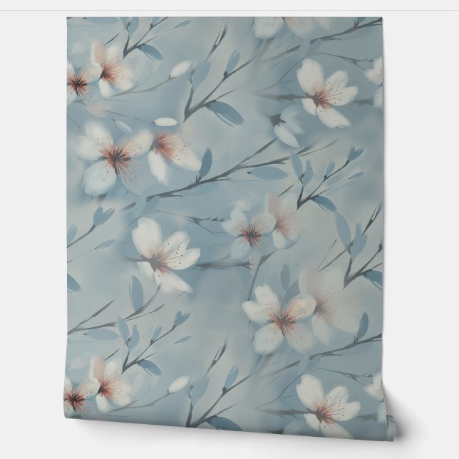21. Geburtstag Mandelblüte blau-creme Tapete (Abrollen)