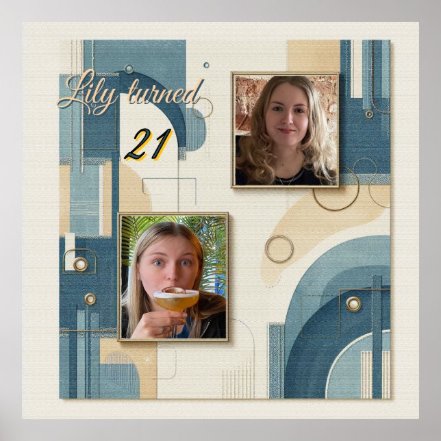 21. Geburtstag Mandelblüte blauen Creme Poster (Vorne)