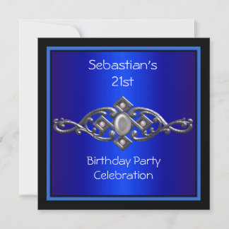 21. Geburtstag Mans Rich Blue Black Silver Einladung