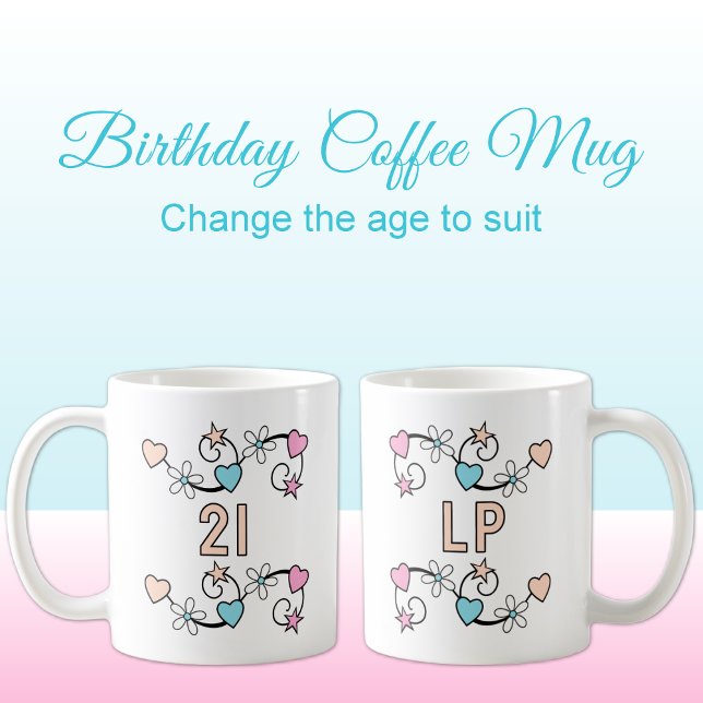 21. Geburtstag Meilenstein Age Initialen pink peac Kaffeetasse (Von Creator hochgeladen)
