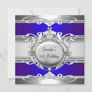 21. Geburtstag Metal Chrome Blue Silver Plaque Einladung