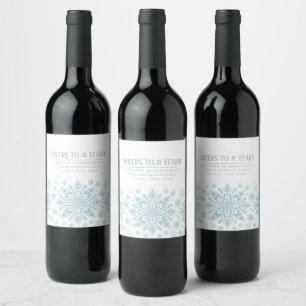 21. Geburtstag Minimalistisch Blue Snowflake Custo Weinetikett