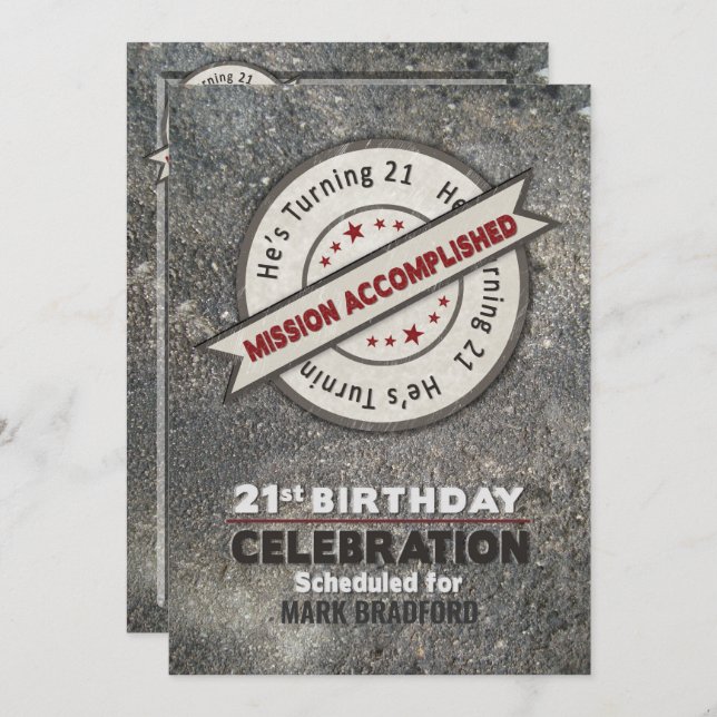 21. Geburtstag, Mission erfüllt, Einladung (Vorne/Hinten)