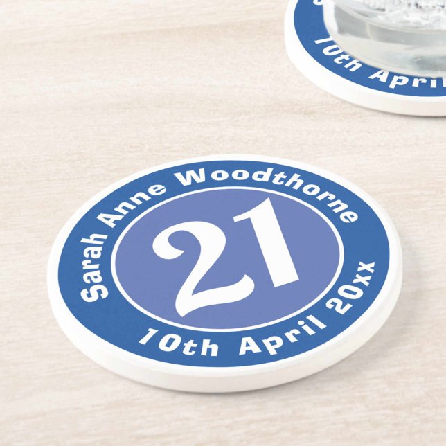 21. Geburtstag mit Name, Alter und Datum Getränkeuntersetzer (Von Creator hochgeladen)