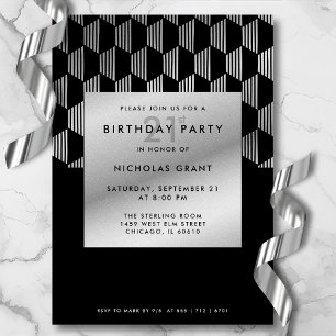 21. Geburtstag Modern Schwarz Faux Silberfolie Einladung