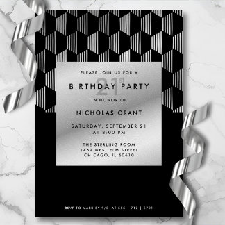 21. Geburtstag Modern Schwarz Faux Silberfolie Einladung