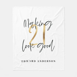 21. Geburtstag modern schwarz und gold stilvoll Fleecedecke