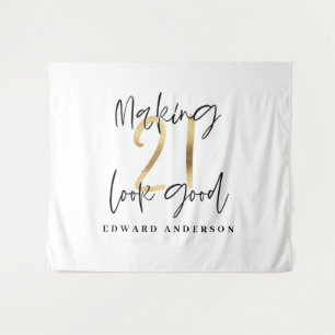 21. Geburtstag moderne schwarze und goldene stilvo Wandteppich