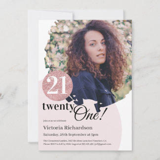 21. Geburtstag Modernes Rosa Glitzer Custom Foto Einladung