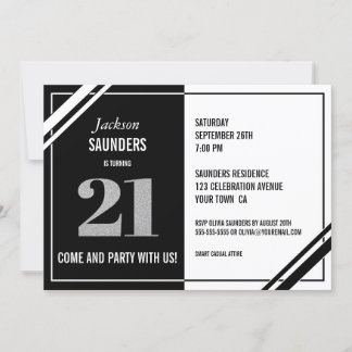 21. Geburtstag Modernes Schwarz-Weiß-Party Einladung