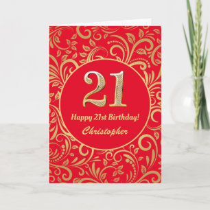 21. Geburtstag Muster Rot und Gold Floral Karte