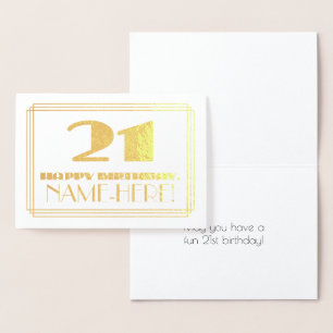 21. Geburtstag; Name + Art Deco inspiriertes Desig Folienkarte
