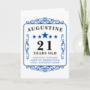 21. Geburtstag Name Blau Vintage Männlich Elegante Karte