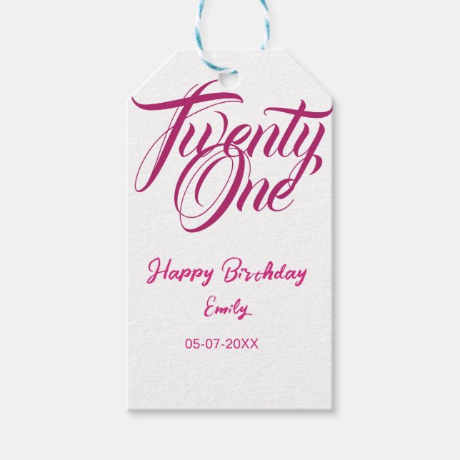 21. Geburtstag Name Datum Jahr rosa Vorlage thi Geschenkanhänger (Vorderseite)