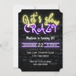 21. Geburtstag Neon Glow Sign auf Brick Wall Einladung