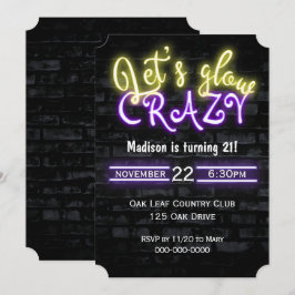 21. Geburtstag Neon Glow Sign auf Brick Wall Einladung