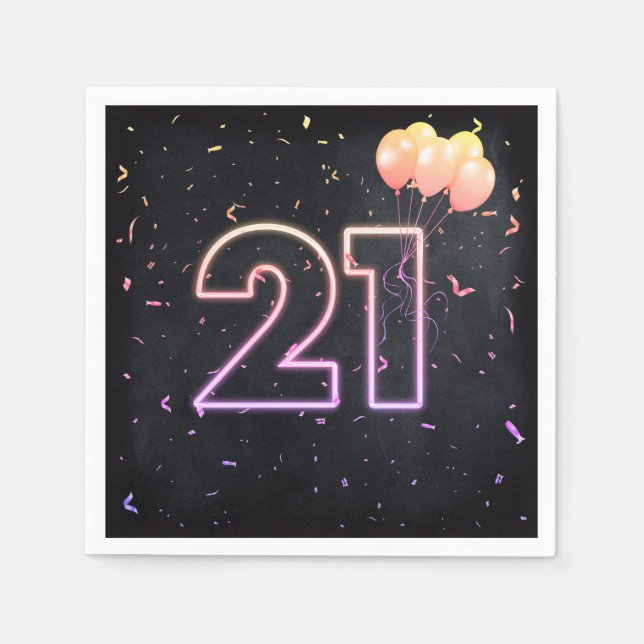 21. Geburtstag Neon Sign auf Black Napkins Serviette (Vorderseite)