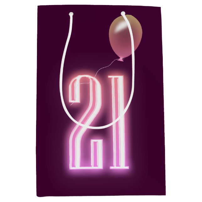 21. Geburtstag Neon Sign und Balloon Mittlere Geschenktüte