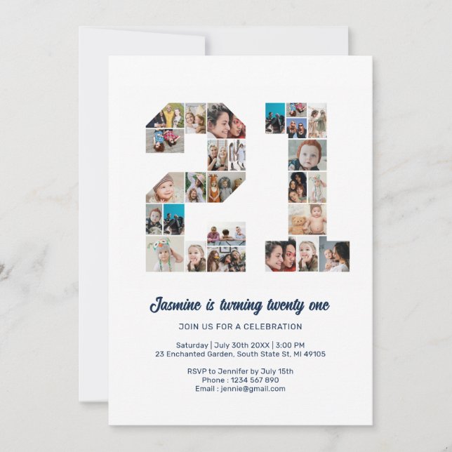 21. Geburtstag Nr. 21 Custom Foto Collage Einladung (Vorderseite)