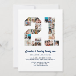 21. Geburtstag Nr. 21 Custom Foto Collage Einladung