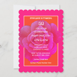 21. Geburtstag Orange Rosa Rose Blumengestein Nied Einladung