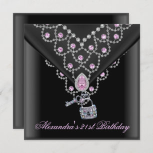 21. Geburtstag Overlay Black Pink Jewel Lock Einladung