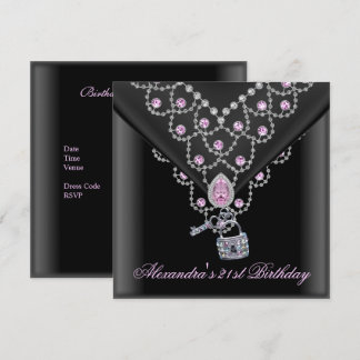 21. Geburtstag Overlay Black Pink Jewel Lock Einladung
