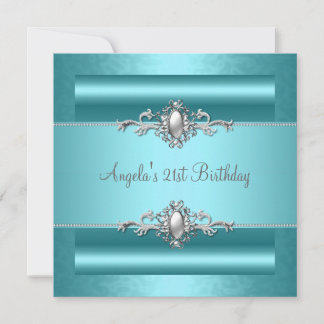 21. Geburtstag Party Aquamarin Blue Silver Pearl J Einladung