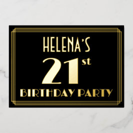 21. Geburtstag Party: Art Deco Look "21", w/ Name Folieneinladung