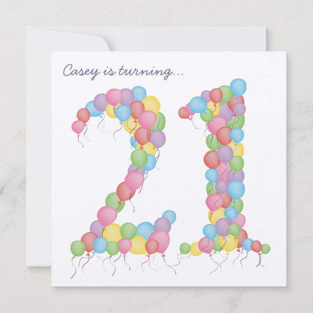 21. Geburtstag Party Balloons Custom Einladung (Vorderseite)