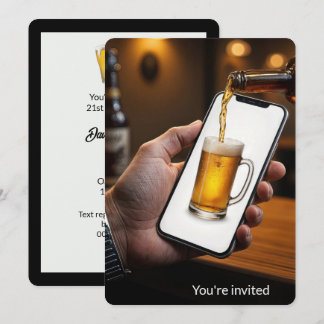 21. Geburtstag Party Beer Tasse auf einem Smartpho Einladung