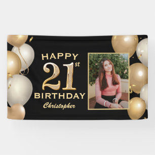 21. Geburtstag Party Black and Gold Balloons Foto Banner