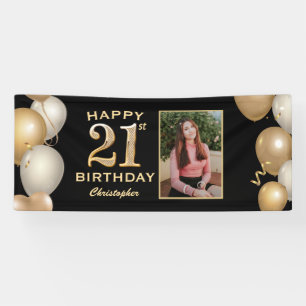 21. Geburtstag Party Black and Gold Balloons Foto Banner
