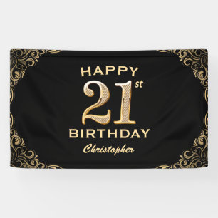 21. Geburtstag Party Black and Gold Glitzer Banner