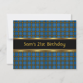 21. Geburtstag Party Black Blue Gold Mans Einladung