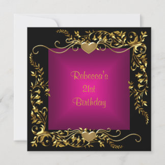 21. Geburtstag Party Black Bright Deep Pink Gold Einladung
